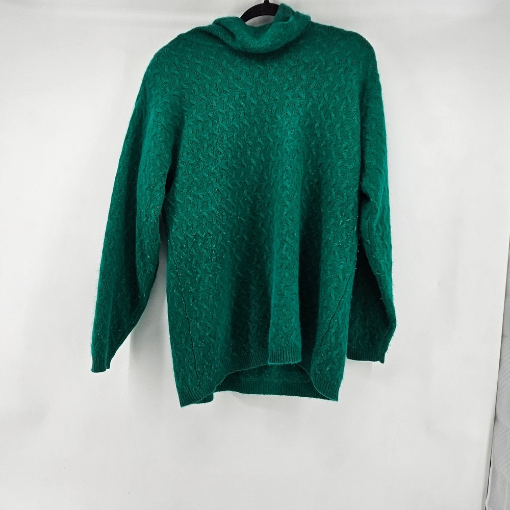 Jeanne Pierre Emerald Green Lambswool Angora Cowl Neck Sweater M Chic Luxury